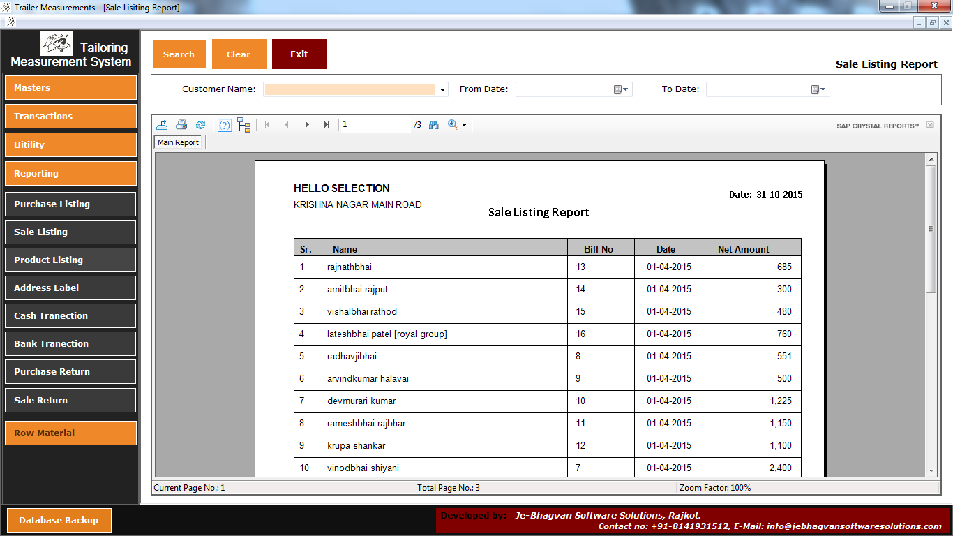 Tailoring Management System Software Reporting